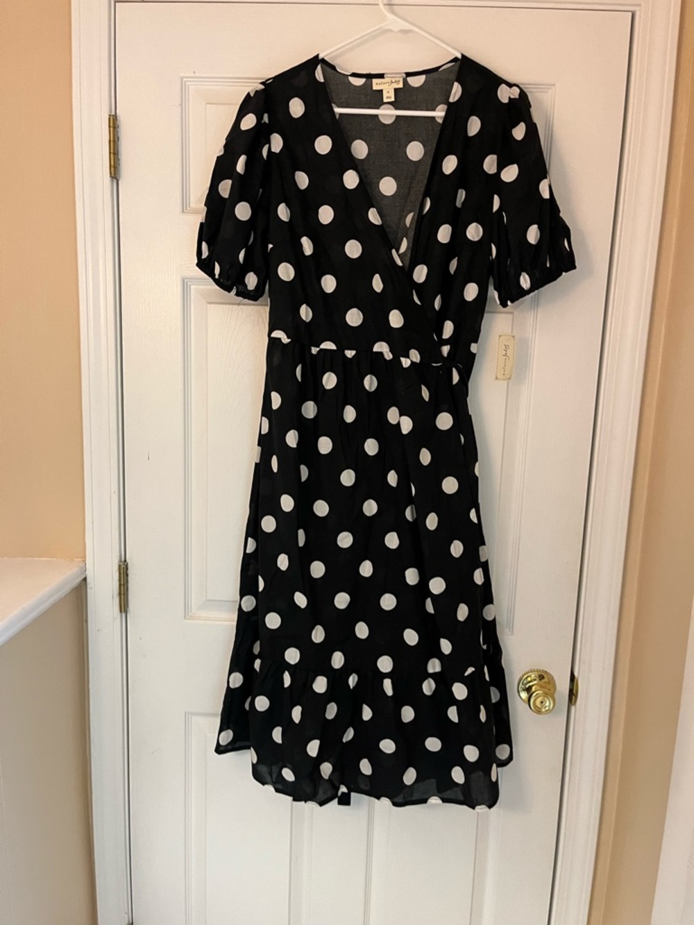 Maison Jules Black and White Polka Dot Wrap Midi Dress